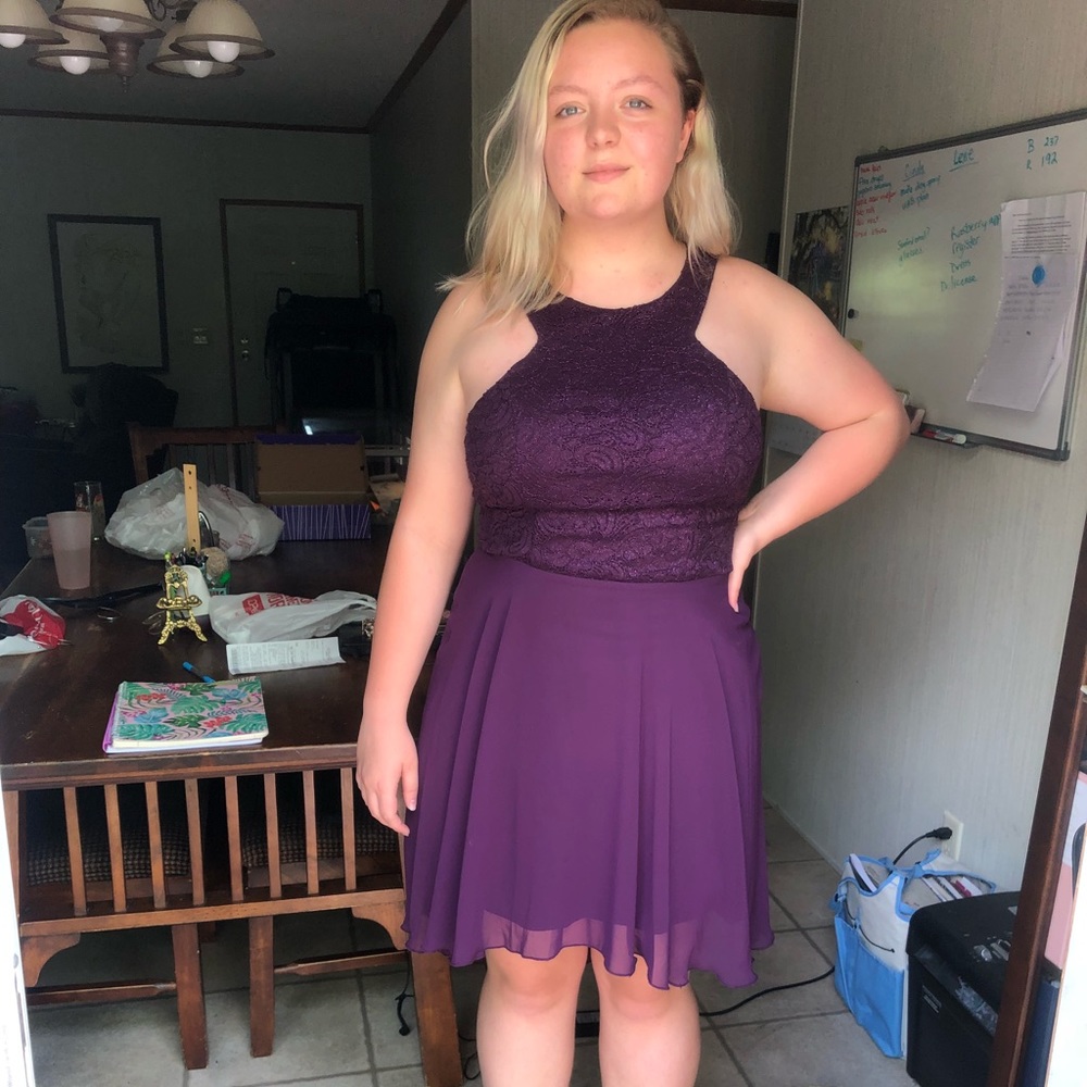 Prom homecoming purple lace glitter dress size 15